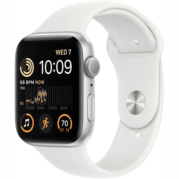 Viedpulkstenis Apple Watch SE (2nd Gen) GPS 44mm Silver Aluminium Case with White Sport Band [Mazlietots]